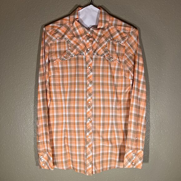 Ariat Embroidered Plaid Fitted Shirt Western Embellished M - Picture 1 of 9